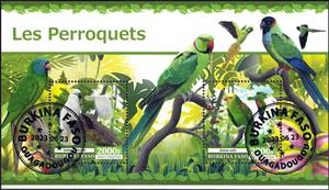 Mini Sheet, Parrots, Burkina Faso,  , Animals (Fauna), Birds, Parrots