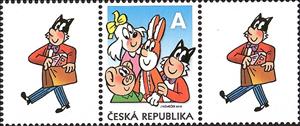 Stamp with Attached Label, Cloverleaf (Čtyřlístek), Czech Republic,  , Cartoons, Comics, Fairy Tales
