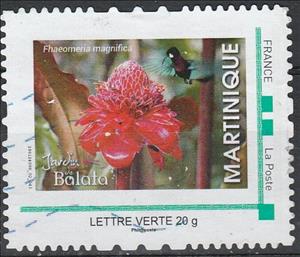 Stamp, Balata Garden Martinique Fhaeomeria magnifica, humming bird, France,  , Animals (Fauna), Birds, Flowers, Gardens, Hummingbirds, Plants (Flora)