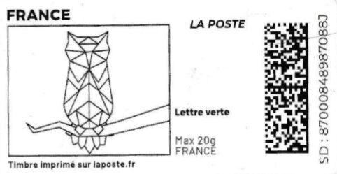 Stamp, Owl. Redesign without Laposte Logo, France,  , Animals (Fauna), Birds, Birds of Prey, Owls