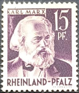 Stamp, Karl Marx, Germany, French Occupation of Rhineland-Palatinate,  , Famous People, Historians, Journalists, Men, Philosophers, Revolutionaries