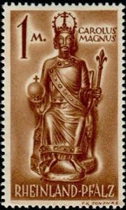 Stamp, Karl the Great, Germany, French Occupation of Rhineland-Palatinate,  , Crowns and Coronets, Golden Objects, Kings