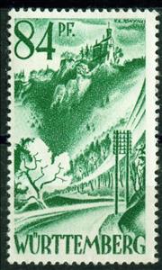 Stamp, Lichtenstein castle near Reutlingen, Germany, French Occupation of Wurttemberg,  , Castles, Landscapes, Trees