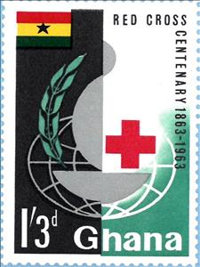 Stamp, Emblem, Globe and Laurel, Ghana,  , Anniversaries and Jubilees, Flags, Omnibus Issues, Red Cross and Red Crescent