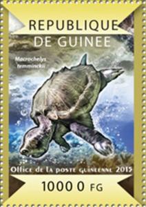 Stamp, Alligator snapping turtle (Macrochelys temminckii), Guinea,  , Animals (Fauna), Reptiles, Turtles