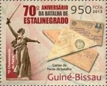 Stamp, 70th Anniversary of the Battle of Stalingrad, Guinea-Bissau,  , Anniversaries and Jubilees, Battle, Monuments, Second World War, Statues