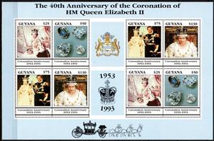 Mini Sheet, 40th Anniversary of the Coronation of Queen Elizabeth II., Guyana,  , Famous People, Heads of State, Queens, Royalty, Women