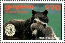 Stamp, Alaskan Brown Bear and Cub, Guyana,  , Animals (Fauna), Bears, Mammals
