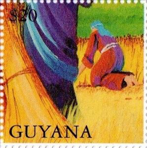Stamp, Boaz's Robe and Reaper, Guyana,  , Biblical Accounts, Religion