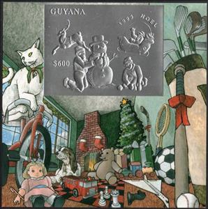 Souvenir Sheet, Children Build Snowman, Guyana,  , Christmas