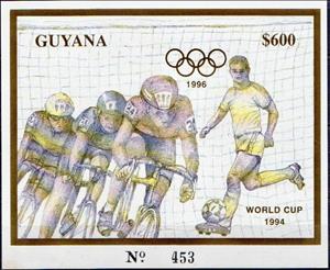 Souvenir Sheet, Cycling and Football, Guyana,  , Cycling, Football (Soccer), Sports