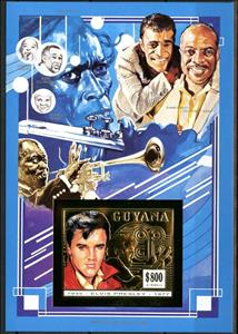 Souvenir Sheet, E. Presley (1935–1977), American Rock Singer and Guitarist, Guyana,  , Actors, Composers, Elvis Presley, Entertainers, Famous People, Music, Musicians, Singers