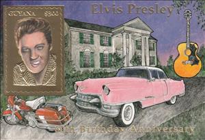 Souvenir Sheet, E. Presley (1935–1977), American Rock Singer and Guitarist, Guyana,  , Actors, Elvis Presley, Entertainers, Famous People, Music, Musicians, Singers