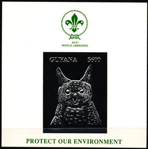 Souvenir Sheet, Eared Owl, Guyana,  , Animals (Fauna), Birds, Birds of Prey, Environment Protection, Owls