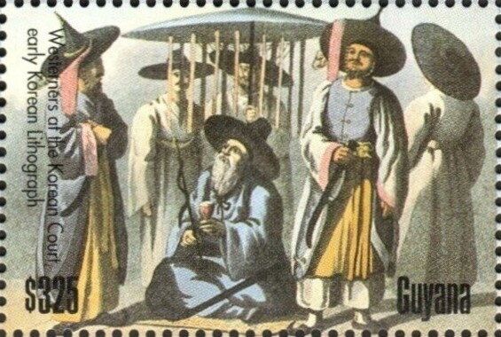 Europeans at the Korean Court (Early Lithograph)