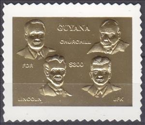 Stamp, Franklin D. Roosevelt, Winston Churchill, Abraham Lincoln, …, Guyana,  , Famous People