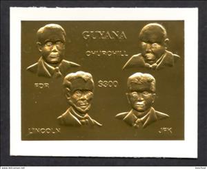Stamp, Franklin D. Roosevelt, Winston Churchill, Abraham Lincoln, …, Guyana,  , Aircraft, Astronauts, Aviation, Outer Space, Politicians, Second World War, Spacecrafts