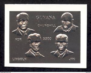 Stamp, Franklin D. Roosevelt, Winston Churchill, Abraham Lincoln, …, Guyana,  , Aircraft, Astronauts, Aviation, First World War, Outer Space, Second World War, Spacecrafts