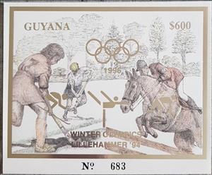 Souvenir Sheet, Hockey and Show Jumping, Guyana,  , Equestrianism and horse riding, Hockey, Horses, Olympic Games, Sports