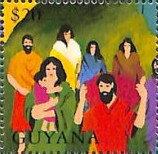 Stamp, Israelites with Woman Carrying Young Child, Guyana,  , Biblical Accounts, Religion