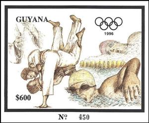 Souvenir Sheet, Judo and Swimming, Guyana,  , Judo, Olympic Games, Sports, Swimming