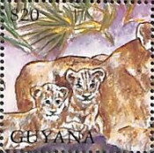Stamp, Lioness and Two Cubs, Guyana,  , Biblical Accounts, Religion