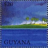 Stamp, Palm Trees on Shore, Guyana,  , Biblical Accounts, Religion