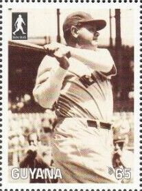 Stamp, Preparing to hit (in "NEW YORK" shirt), Guyana,  , Baseball, Famous People, Sports