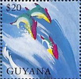 Stamp, Red and Green Fishes, Guyana,  , Biblical Accounts, Religion