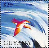 Stamp, Red and White Bird, Guyana,  , Biblical Accounts, Religion
