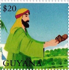 Stamp, Relative Holds Sandal, Guyana,  , Biblical Accounts, Religion