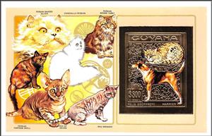 Souvenir Sheet, Rusty Cat (Prionailurus Rubiginosus), Harrier, Guyana,  , Animals (Fauna), Dogs, Mammals, Paintings