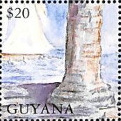 Stamp, Stone Pillar and Sailing Ship, Guyana,  , Biblical Accounts, Religion