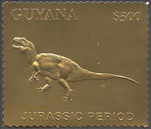 Stamp, Tyrannosaurus to the Left, Guyana,  , Animals (Fauna), Dinosaurs, Philatelic Exhibitions, Prehistoric Animals, Prehistory, Reptiles