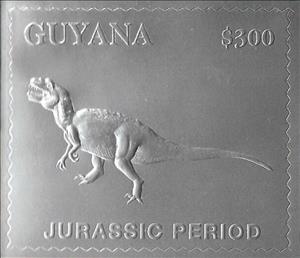 Stamp, Tyrannosaurus to the Left, Guyana,  , Animals (Fauna), Dinosaurs, Philatelic Exhibitions, Prehistoric Animals, Prehistory, Reptiles