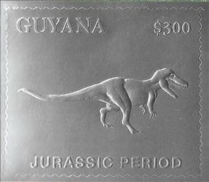 Stamp, Tyrannosaurus to the Right, Guyana,  , Animals (Fauna), Dinosaurs, Philatelic Exhibitions, Prehistoric Animals, Prehistory, Reptiles