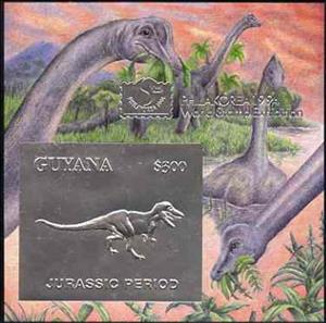 Souvenir Sheet, Tyrannosaurus to the Right, Guyana,  , Animals (Fauna), Dinosaurs, Philatelic Exhibitions, Prehistoric Animals, Prehistory, Reptiles