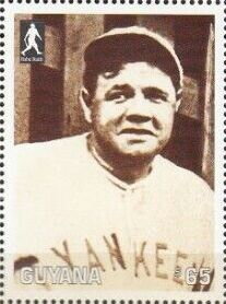 Stamp, Wearing "YANKEES" shirt, Guyana,  , Baseball, Famous People, Sports