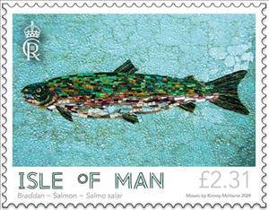 Stamp, Salmon by Kimmy McHarrie, Isle of Man,  , Fishes, Mosaic