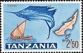 Stamp, Istiophorus orientalis, Tanzania,  , Ships, Maps, Sailing Ships, Fishes