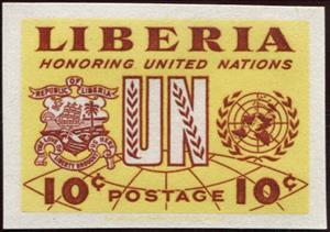 Stamp, Liberia Arms, letters "UN" and "UN Seal", Liberia,  , U.N.O.