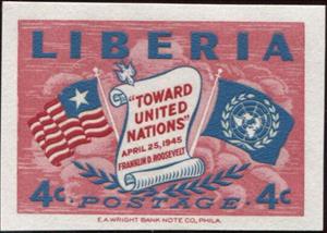 Stamp, Scroll and Flags, Liberia,  , U.N.O.