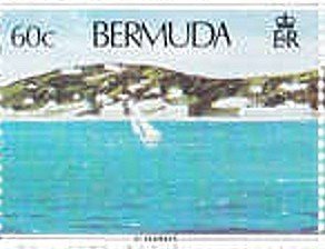 Stamp, St. George's Sailboat, buildings along shore, Bermuda,  , Landscapes, Photographs
