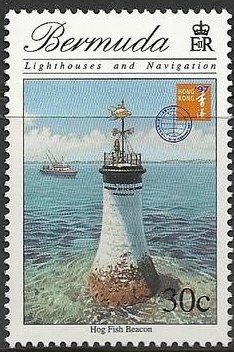 Stamp, Hog Fish Beacon, Hong Kong '97 emblem, Bermuda,  , Lighthouses