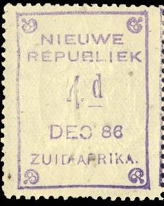 Stamp, Nieuwe Republiek, nominal value and date, New Republic,  , Letters (Alphabet), Numbers