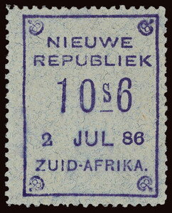 Stamp, Nieuwe Republiek, nominal value and date, New Republic,  , Letters (Alphabet), Numbers