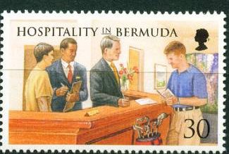 Stamp, Golfer at registration desk, Bermuda,  , Tourism