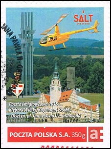 Stamp, Helicopter mail 2016: Klebark Wielki, ZPKM Chaplaincy - Olsz, Poland,  , Churches - Cathedrals - Basilicas - Chapels, Helicopters
