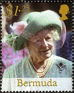 Stamp, Queen Mother wearing blue hat, Bermuda,  , Royalty