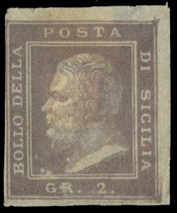 Stamp, Ferdinando II - New effigy - Lesaché essay, Sicily,  , Famous People, Heads of State, Kings, Men
